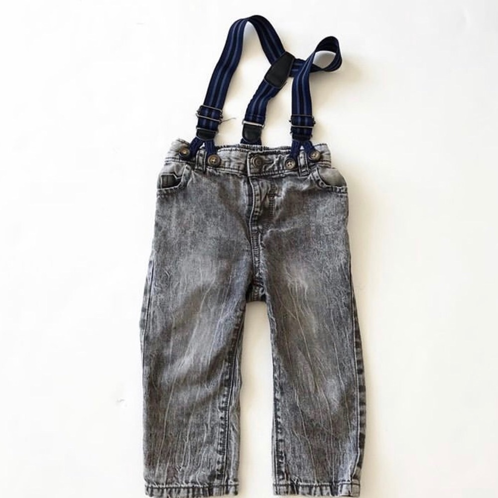 Joe fresh gray soft denim suspender EUC 6-12m
